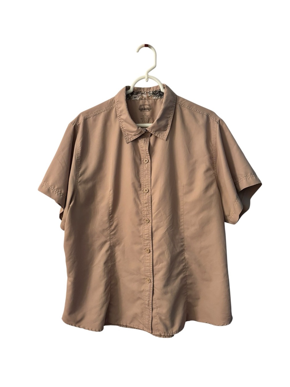 Women's Short-Sleeve Button-Down Shirt in Light Brown 2XL